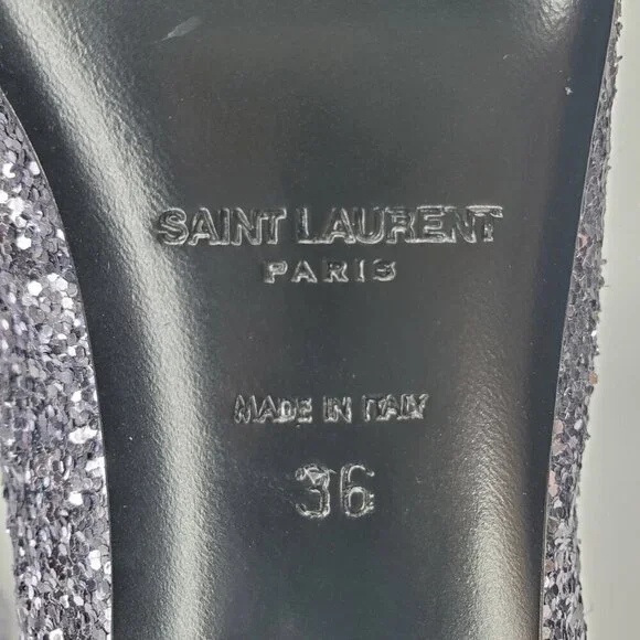 Saint Laurent Metallic Glitter Block Heel Ankle Booties - Picture 8 of 9